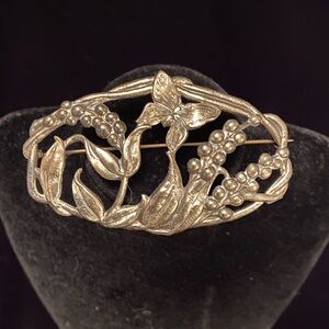 Vintage LANG Sterling Silver Large floral Butterfly Brooch